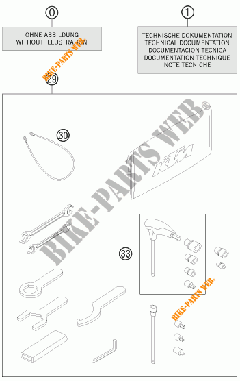 TOOL KIT / MANUALS / OPTIONS for KTM 1190 RC8 R WHITE 2011