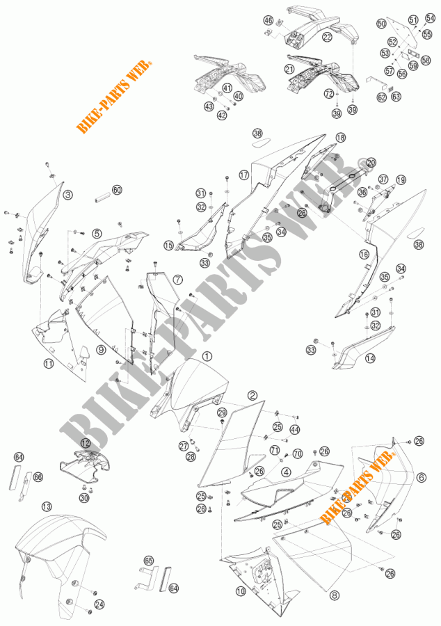 PLASTICS for KTM 1190 RC8 R LIMITED EDITION AKRAPOVIC 2010