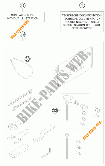 TOOL KIT / MANUALS / OPTIONS for KTM 1190 RC8 R 2009