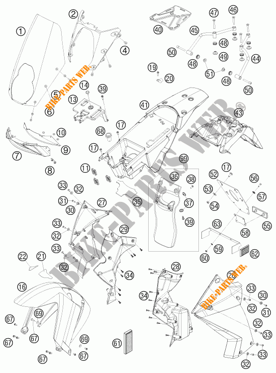 PLASTICS for KTM 990 ADVENTURE WHITE ABS 2009