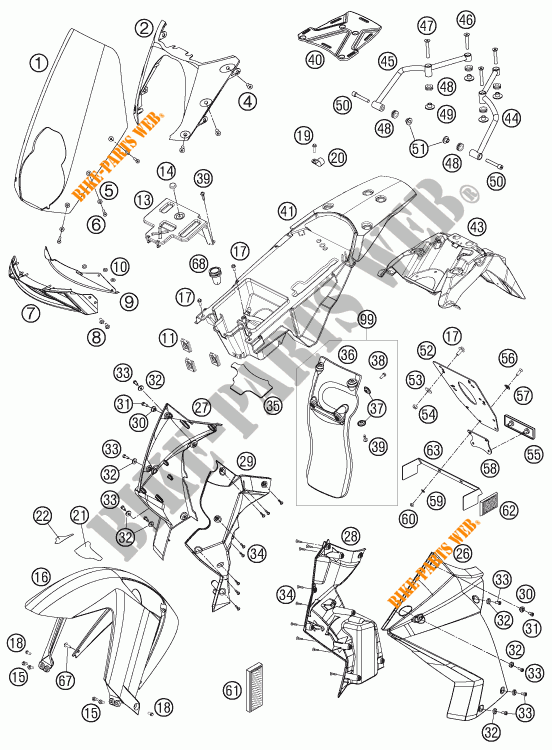PLASTICS for KTM 990 ADVENTURE ORANGE ABS 2007