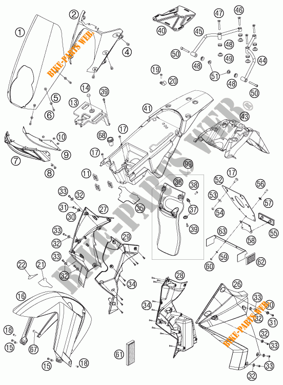 PLASTICS for KTM 990 ADVENTURE ORANGE ABS 2007
