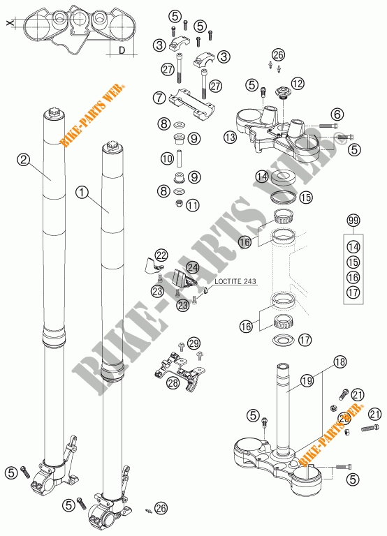 FRONT FORK / TRIPLE CLAMP for KTM 990 ADVENTURE ORANGE ABS 2006