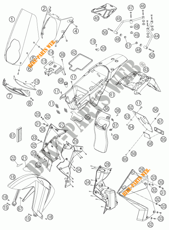 PLASTICS for KTM 990 ADVENTURE ORANGE ABS 2006