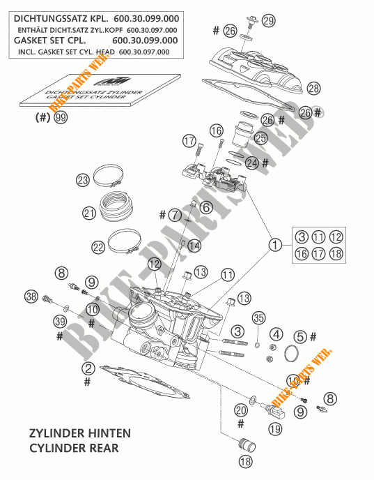 CYLINDER HEAD REAR for KTM 950 ADVENTURE S ORANGE 2004