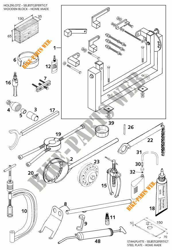 SPECIFIC TOOLS (ENGINE) for KTM 640 ADVENTURE R 2001