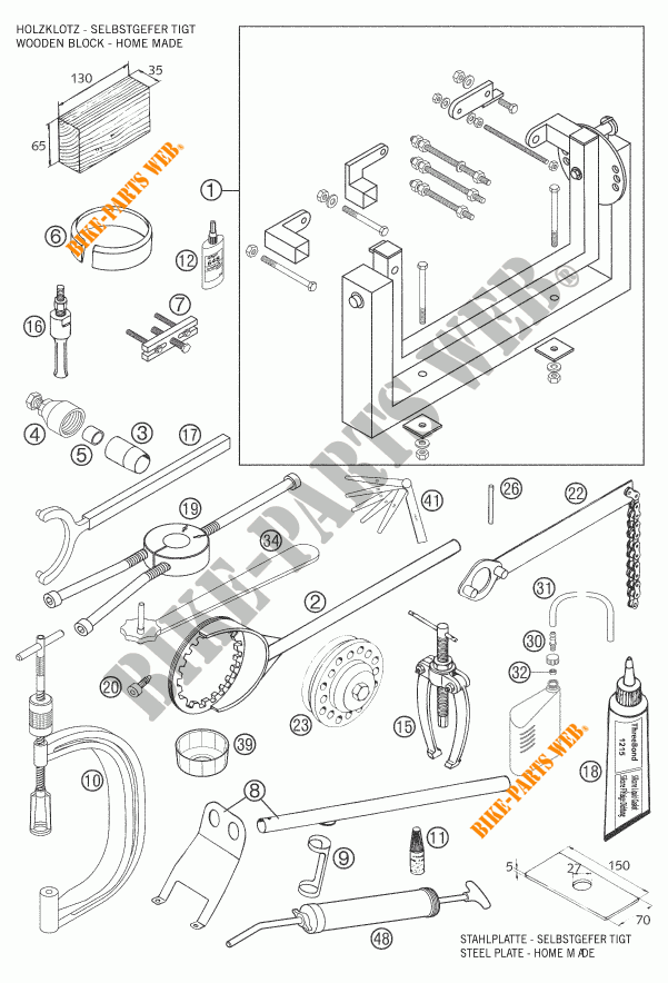 SPECIFIC TOOLS (ENGINE) for KTM 640 ADVENTURE 2007