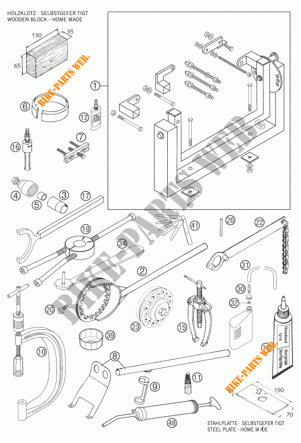 SPECIFIC TOOLS (ENGINE) for KTM 640 ADVENTURE 2005