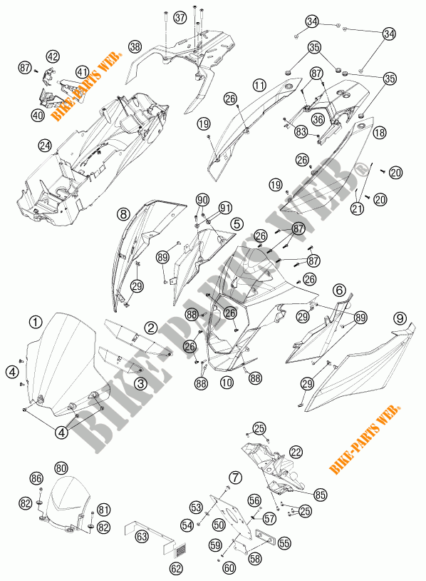 PLASTICS for KTM 990 SUPERMOTO T ORANGE ABS 2012