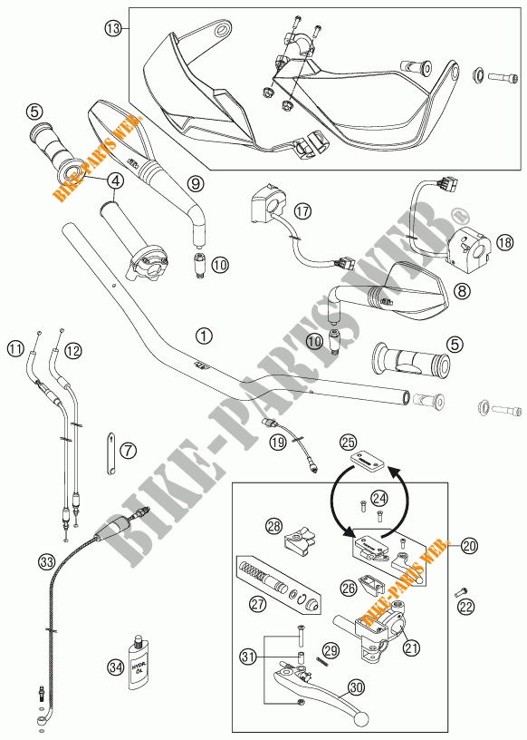 HANDLEBAR / CONTROLS for KTM 990 SUPERMOTO T ORANGE ABS 2012