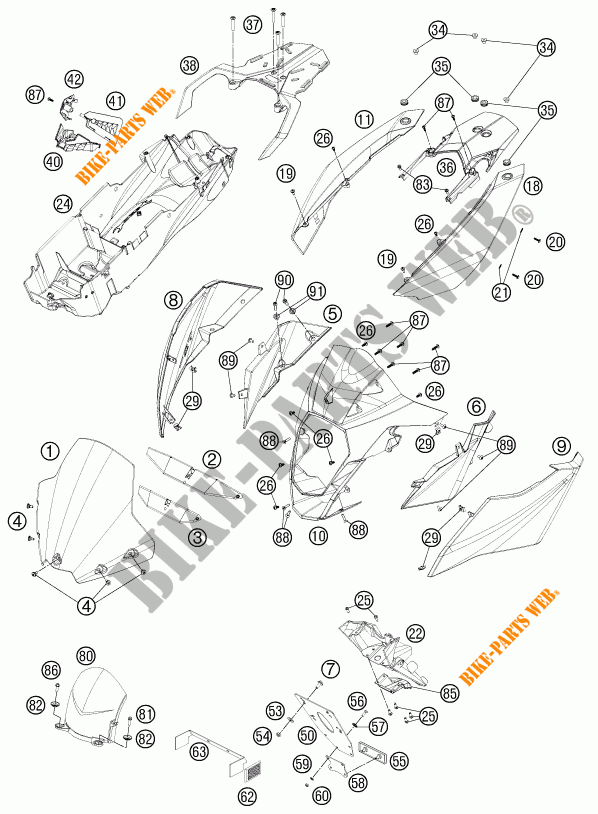 PLASTICS for KTM 990 SUPERMOTO T ORANGE ABS 2012