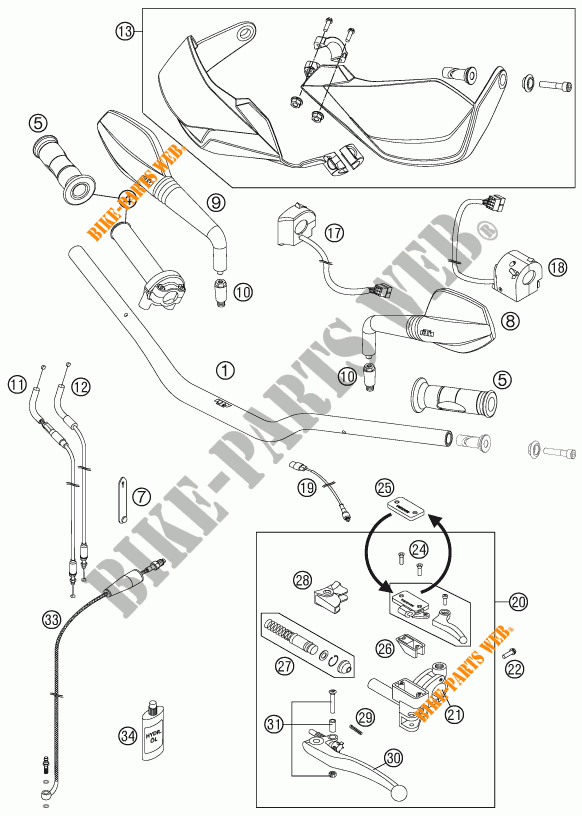 HANDLEBAR / CONTROLS for KTM 990 SUPERMOTO T ORANGE ABS 2011