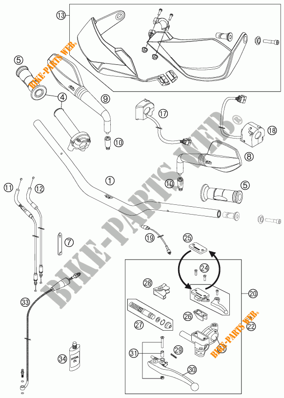 HANDLEBAR / CONTROLS for KTM 990 SUPERMOTO T WHITE ABS 2011