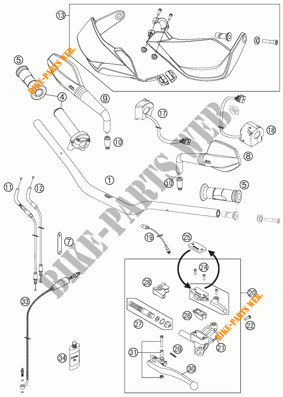 HANDLEBAR / CONTROLS for KTM 990 SUPERMOTO T WHITE ABS 2011
