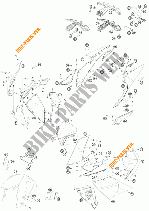 PLASTICS for KTM 1190 RC8 ORANGE 2010