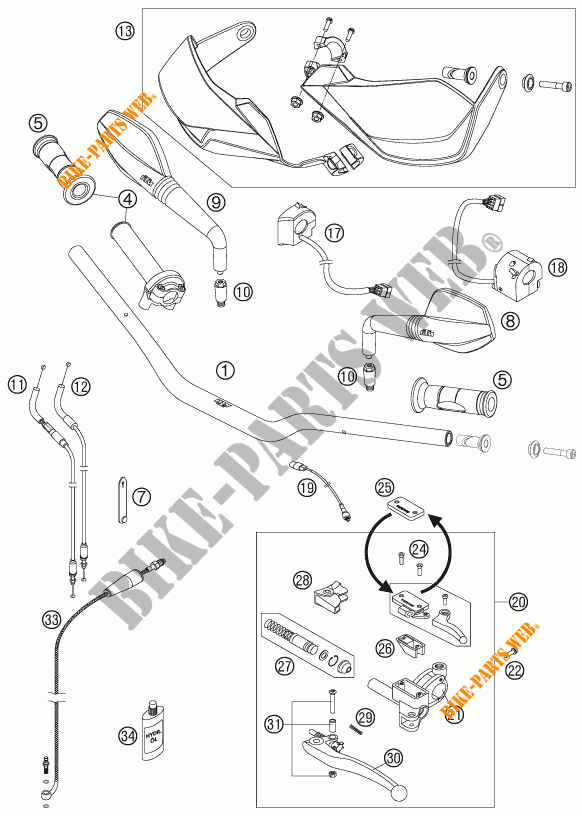 HANDLEBAR / CONTROLS for KTM 990 SUPERMOTO T ORANGE 2010