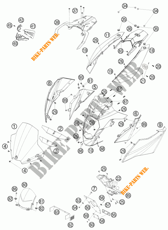 PLASTICS for KTM 990 SUPERMOTO T ORANGE 2010