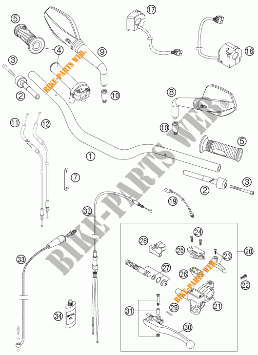 HANDLEBAR / CONTROLS for KTM 950 SUPERMOTO ORANGE 2007