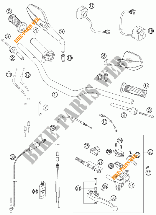 HANDLEBAR / CONTROLS for KTM 950 SUPERMOTO ORANGE 2007