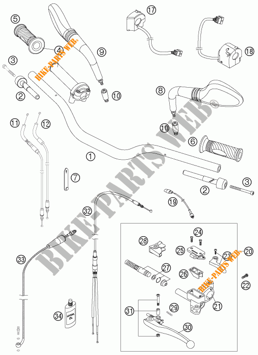 HANDLEBAR / CONTROLS for KTM 950 SUPERMOTO ORANGE 2006