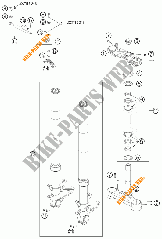 FRONT FORK / TRIPLE CLAMP for KTM 1190 RC8 ORANGE 2009