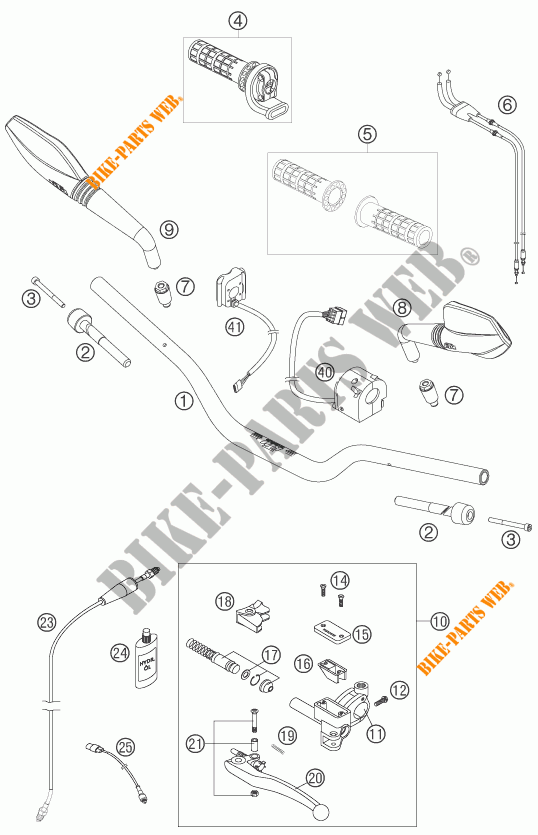 HANDLEBAR / CONTROLS for KTM 690 SUPERMOTO ORANGE 2007
