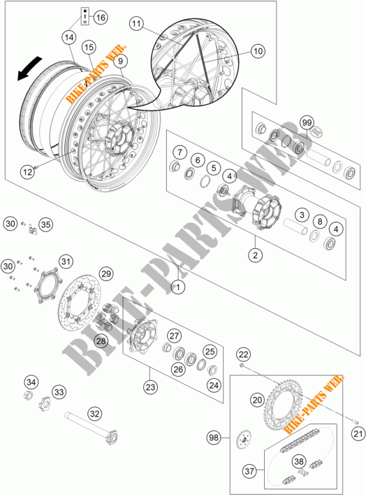 REAR WHEEL for KTM 690 SMC R ABS 2015