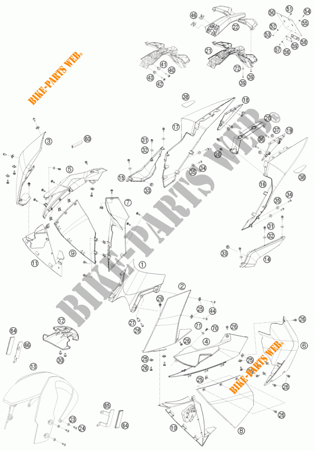 PLASTICS for KTM 1190 RC8 ORANGE 2009