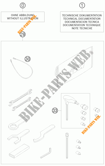 TOOL KIT / MANUALS / OPTIONS for KTM 1190 RC8 WHITE 2009