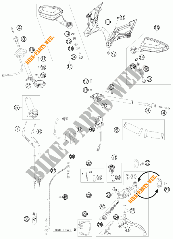 HANDLEBAR / CONTROLS for KTM 1190 RC8 ORANGE 2009