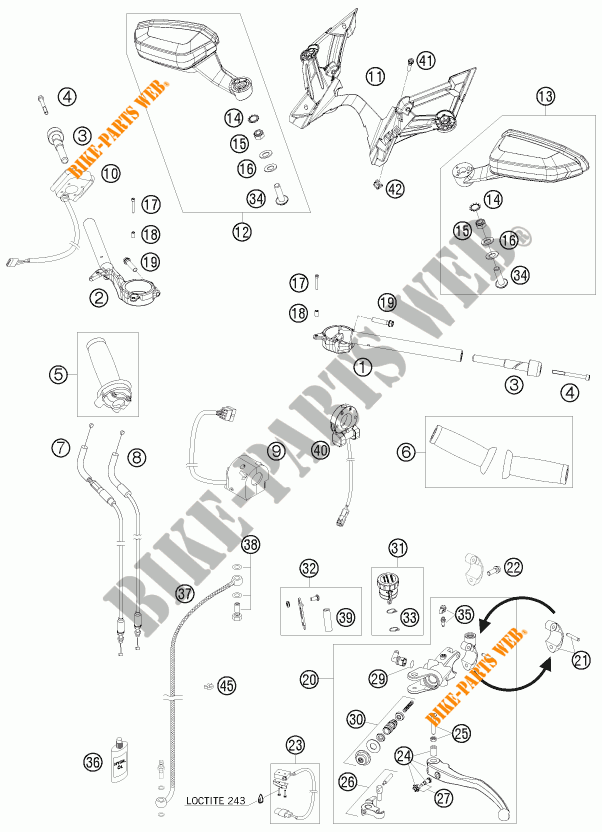 HANDLEBAR / CONTROLS for KTM 1190 RC8 ORANGE 2008
