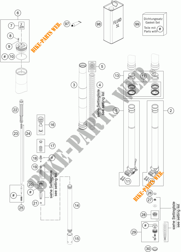 FRONT FORK (PARTS) for KTM 250 XCF-W 2016