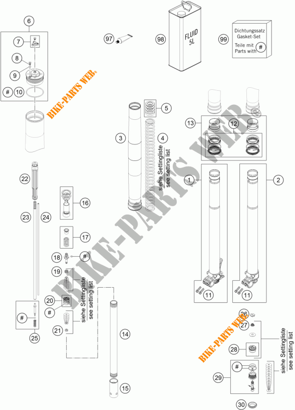 FRONT FORK (PARTS) for KTM 450 XC-W 2016