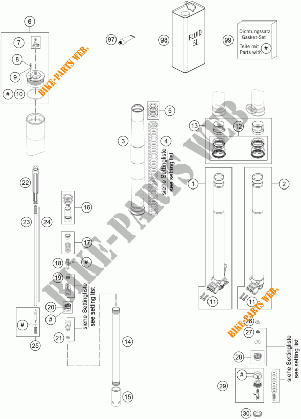 FRONT FORK (PARTS) for KTM 250 XC-W 2016