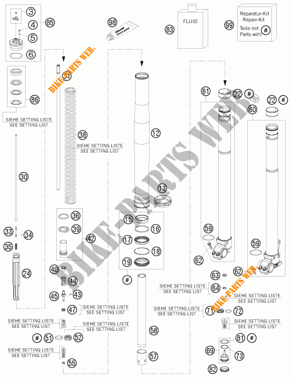 FRONT FORK (PARTS) for KTM 200 XC-W 2014
