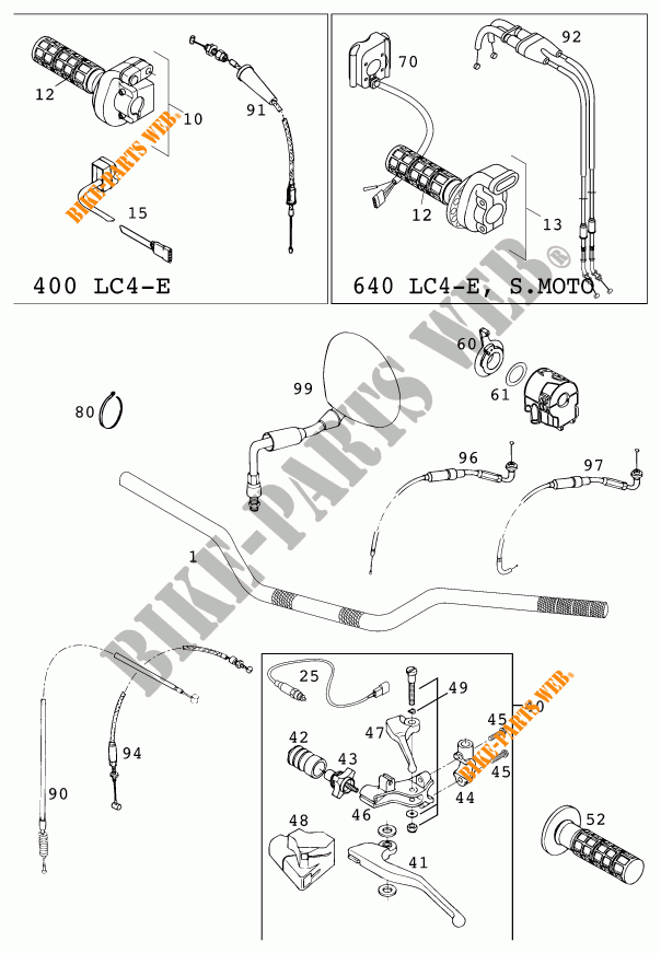 HANDLEBAR / CONTROLS for KTM 640 LC4-E SILVER 2000