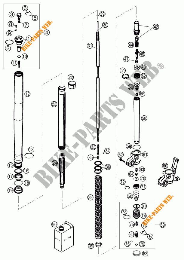 FRONT FORK (PARTS) for KTM 640 LC4-E ROT 2002