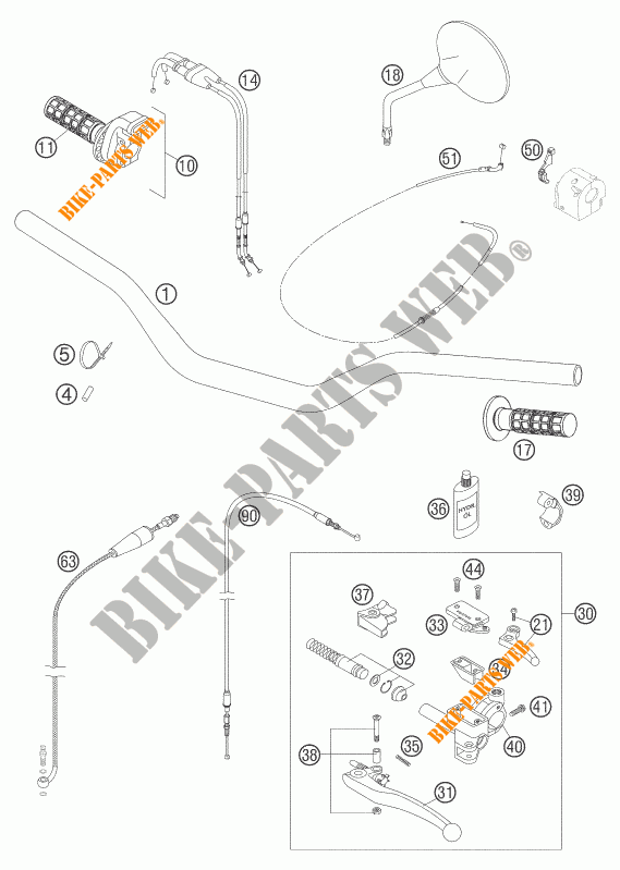 HANDLEBAR / CONTROLS for KTM 640 LC4 ENDURO ORANGE 2005