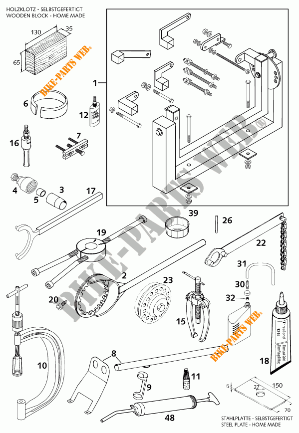 SPECIFIC TOOLS (ENGINE) for KTM 640 LC4-E 2001