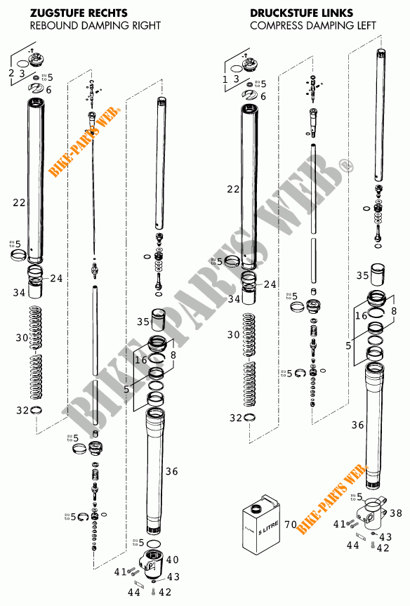 FRONT FORK (PARTS) for KTM 640 LC4 1999