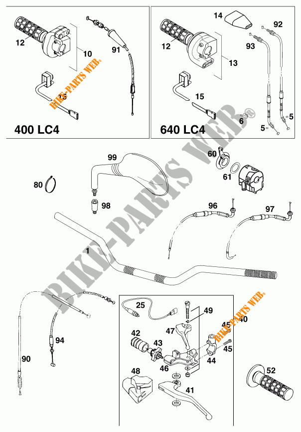 HANDLEBAR / CONTROLS for KTM 640 LC4 1999