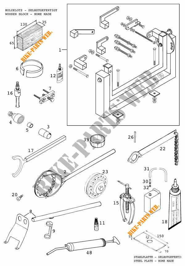 SPECIFIC TOOLS (ENGINE) for KTM 640 LC4 1999