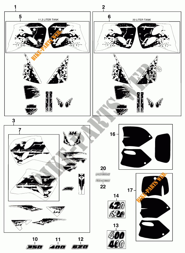 STICKERS for KTM 620 SUPER-COMP WP/ 19KW 1995