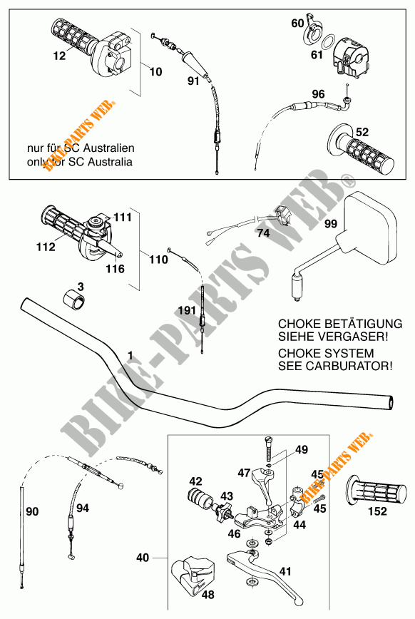 HANDLEBAR / CONTROLS for KTM 620 SUP-COMP WP 1997