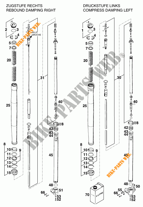 FRONT FORK (PARTS) for KTM 620 RXC-E 1997
