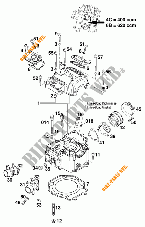 CYLINDER HEAD  for KTM 620 EGS-E 37KW 20LT BLAU 1997