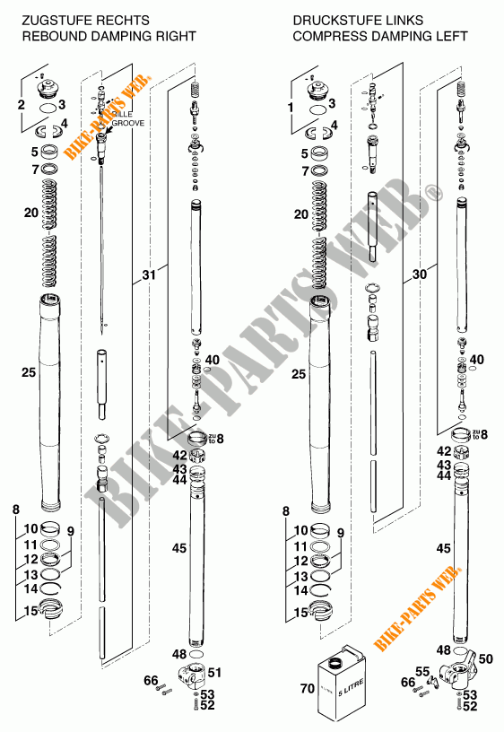 FRONT FORK (PARTS) for KTM 620 EGS-E 37KW 20LT BLAU 1997