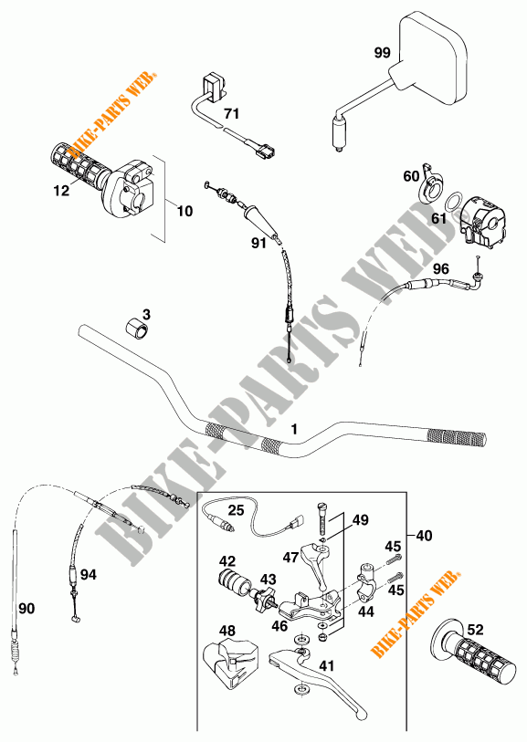 HANDLEBAR / CONTROLS for KTM 620 EGS-E 37KW 20LT BLAU 1997