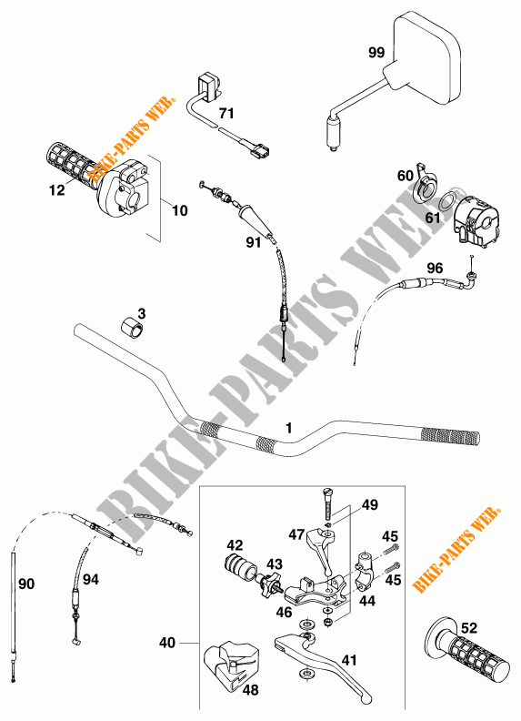 HANDLEBAR / CONTROLS for KTM 620 EGS 37KW 20LT BLAU 1997