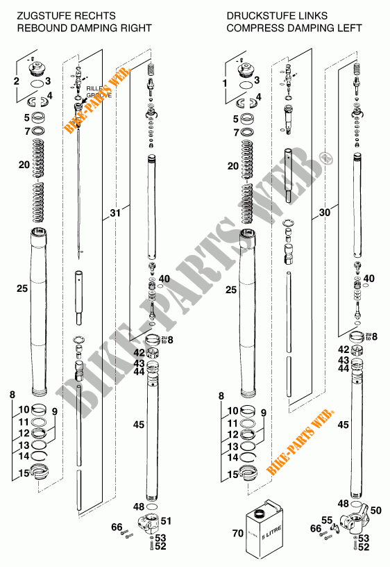 FRONT FORK (PARTS) for KTM 620 EGS-E 37KW 11LT ORANGE 1997